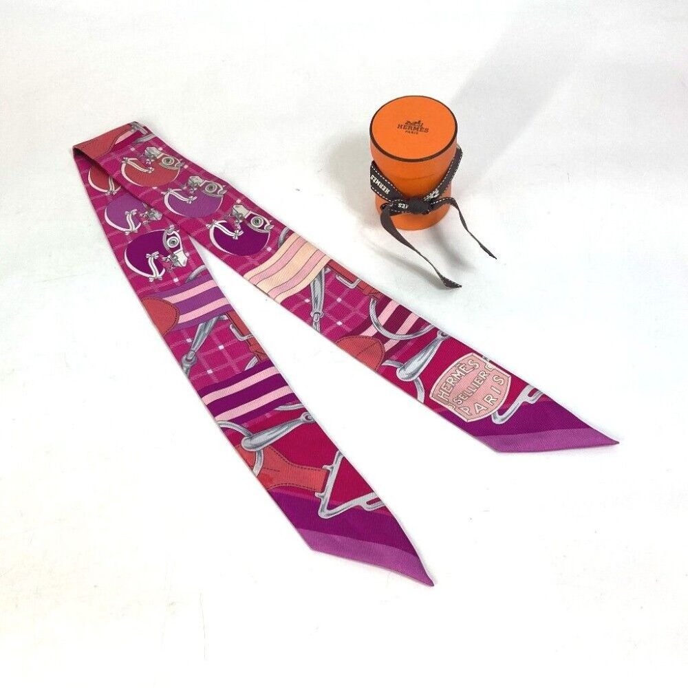 HERMES Shuval horse TATERSALE Twilly Twilly Scarf silk pink - Picture 1 of 7